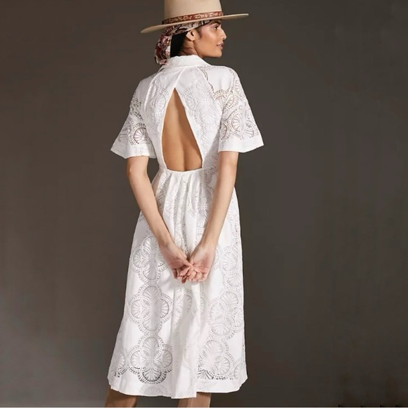 Anthropologie Maeve Eyelet Midi Dress White Size 10 NWT - Picture 2 of 15